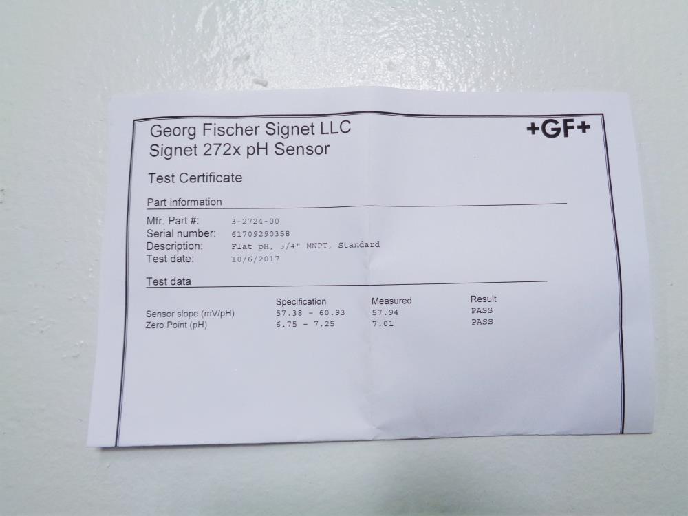 Georg Fischer Signet 3-2724-00 DryLoc Flat pH Sensor 3/4" MNPT, #159 001 545